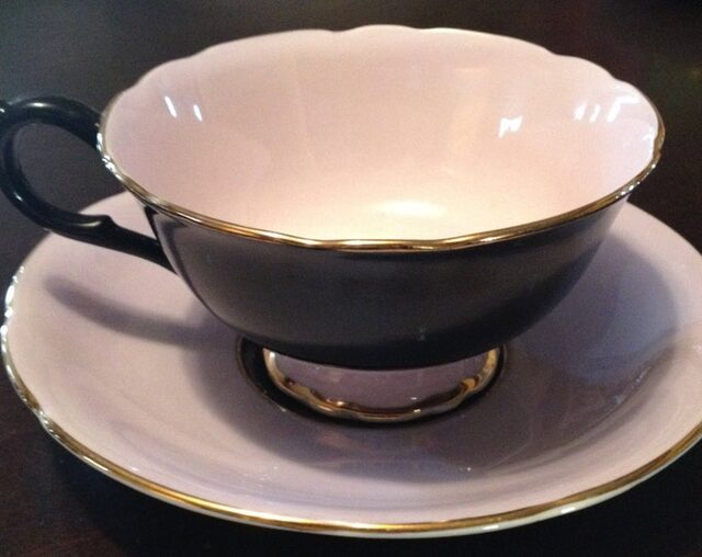 Elegant Paragon black and pale pink teacup and saucer