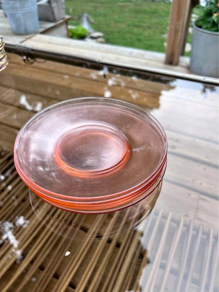 Set of 5 Vintage Pink Depression Glass Saucers / Small Plates