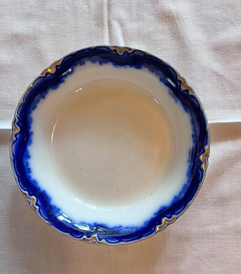 Antique J&G Meakin Flow Blue Bowl with Gold Trim - England, c.1890