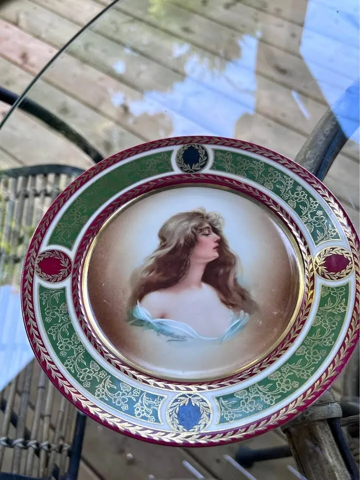 Antique MZ Austria Porcelain Cabinet Plate “Constance” Portrait, Art Nouveau - photo 1