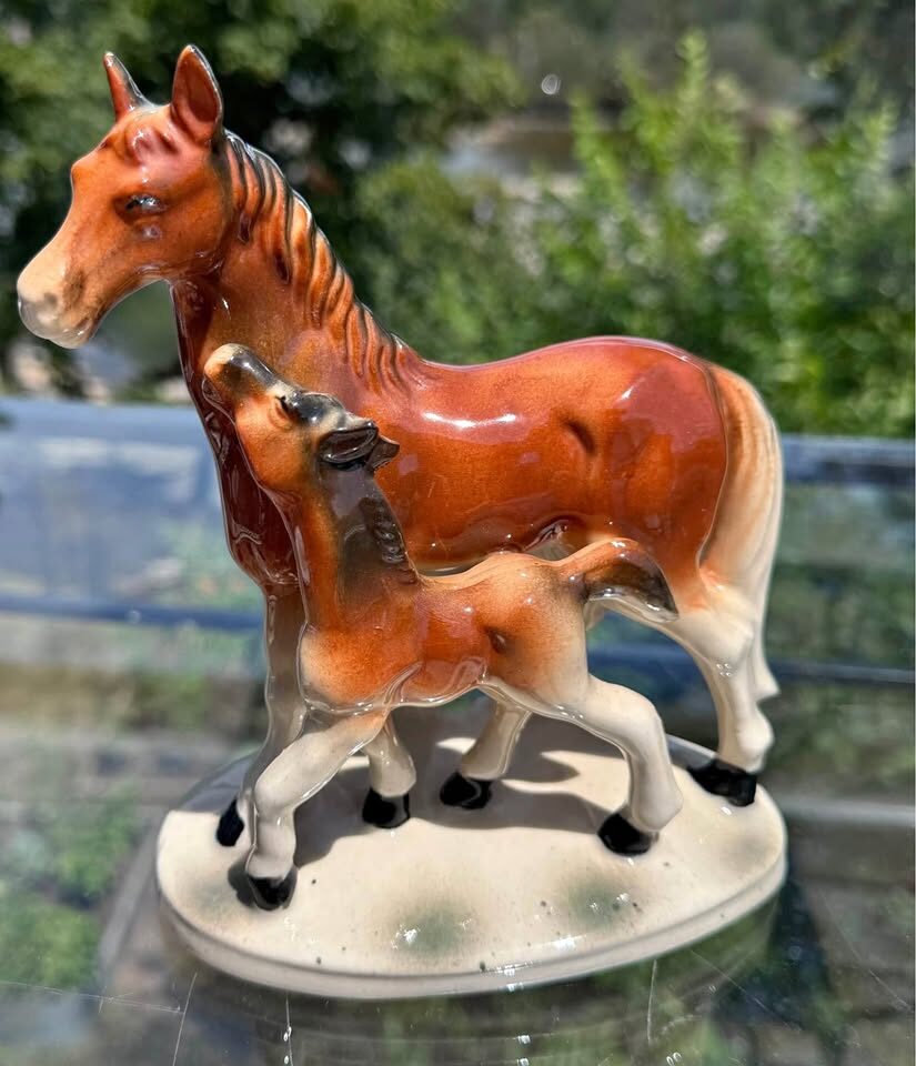 Dream Room Decor! Horse Figurine Vintage Ceramic Mare & Foal