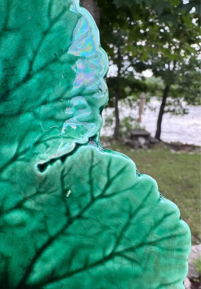Antique Victorian Wedgwood Majolica Green Leaf Plate - September 1875 (Verified Date Code) Only One - photo 5