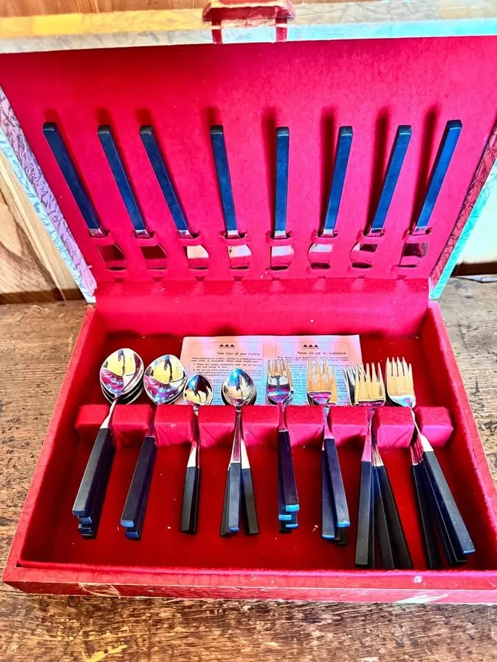 Lundtofte Opus Vintage Cutlery Set 39 Pieces Mid-Century Modern Black Handles - photo 1