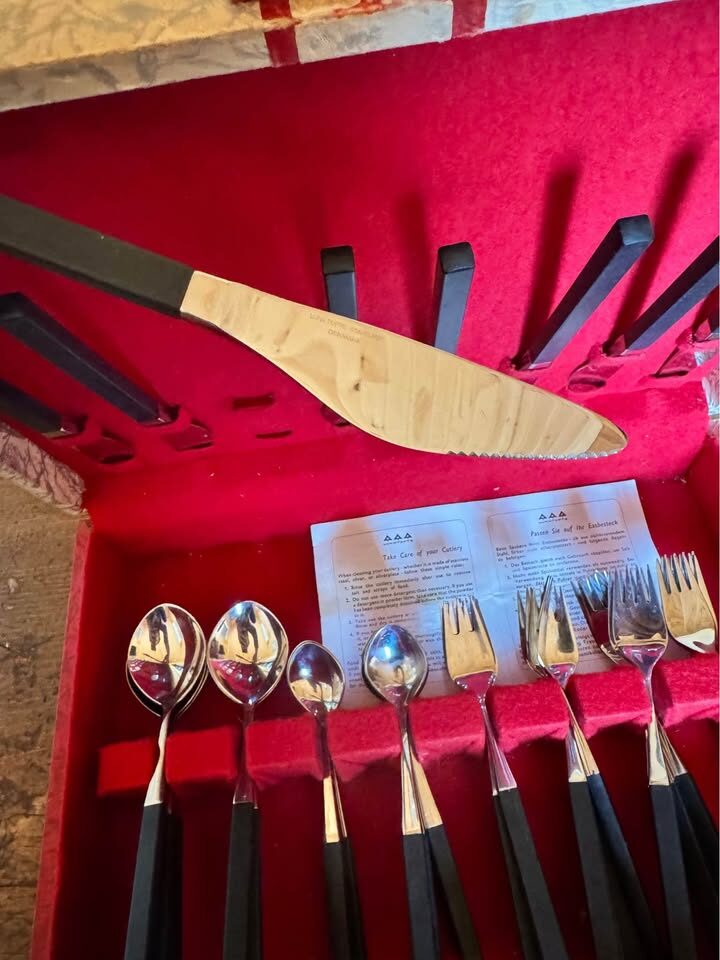 Lundtofte Opus Vintage Cutlery Set 39 Pieces Mid-Century Modern Black Handles - photo 7