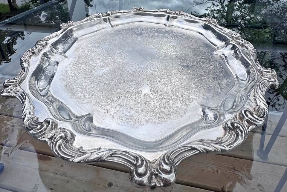 Vintage Wallace "La Reine" Silverplate Footed Serving Tray - Wedding Venue Decor! - photo 2