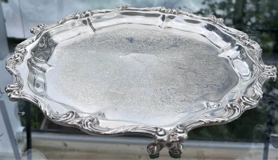 Vintage Wallace "La Reine" Silverplate Footed Serving Tray - Wedding Venue Decor! - photo 4