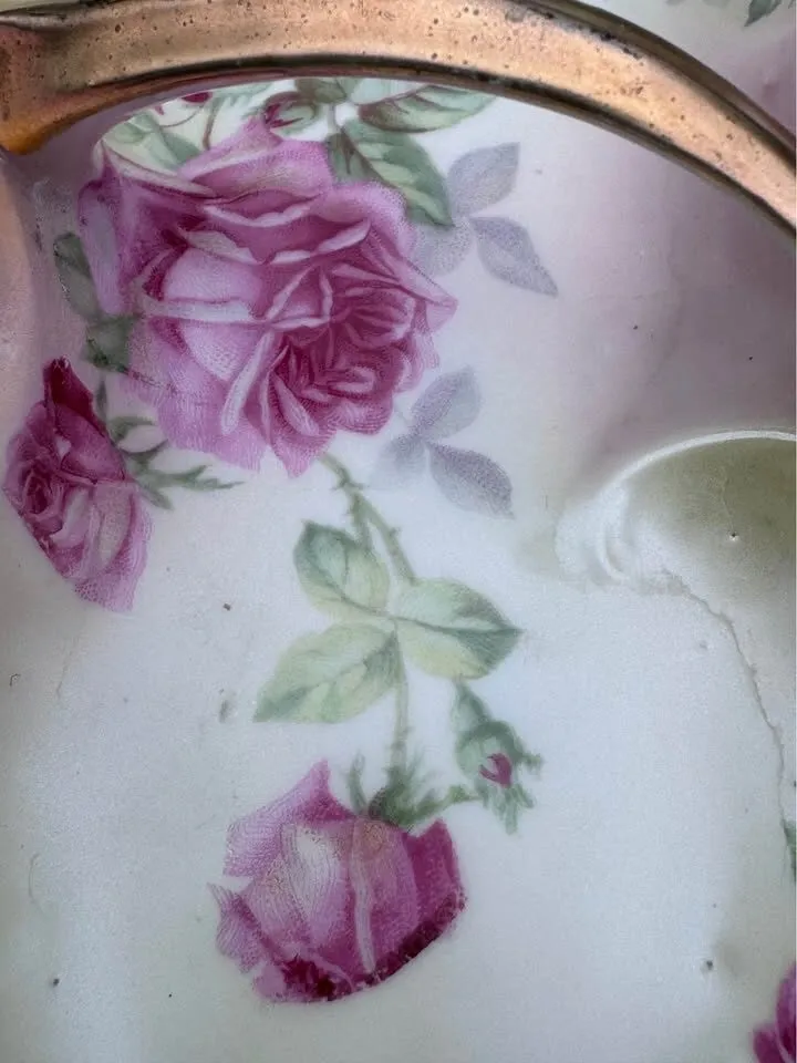 VINTAGE IPF GERMANY Candy Dish w Handle Gold Trim handpainted - photo 6