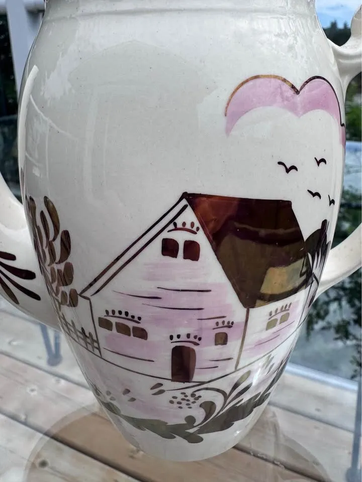 1940s Gray’s Pottery Teapot / Coffee Pot - Pink & Copper Lustre "Dutch Farmhouse" A8321 - photo 4