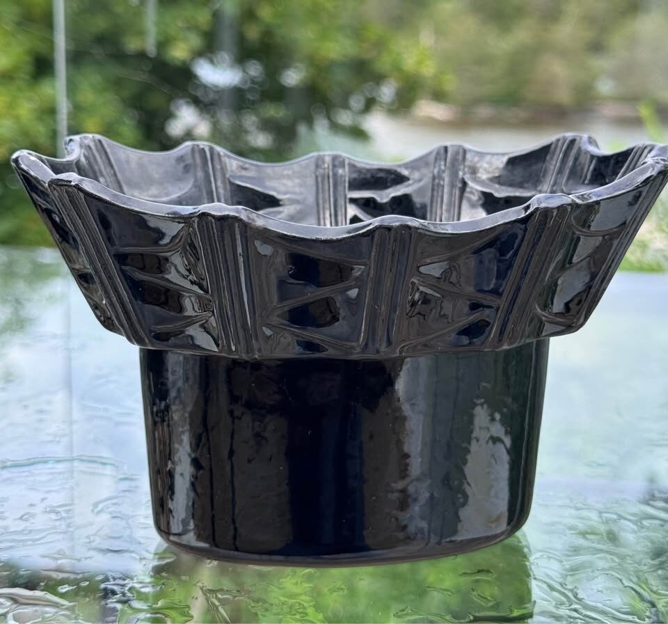 1957 Miramar of California Black Ruffled Ceramic Planter/bowl MCM - photo 4
