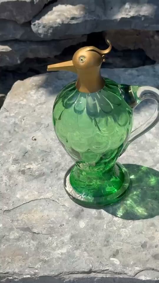 Rare Vintage Green Glass & Brass Bird Head Decanter /Jug 1910-1930
