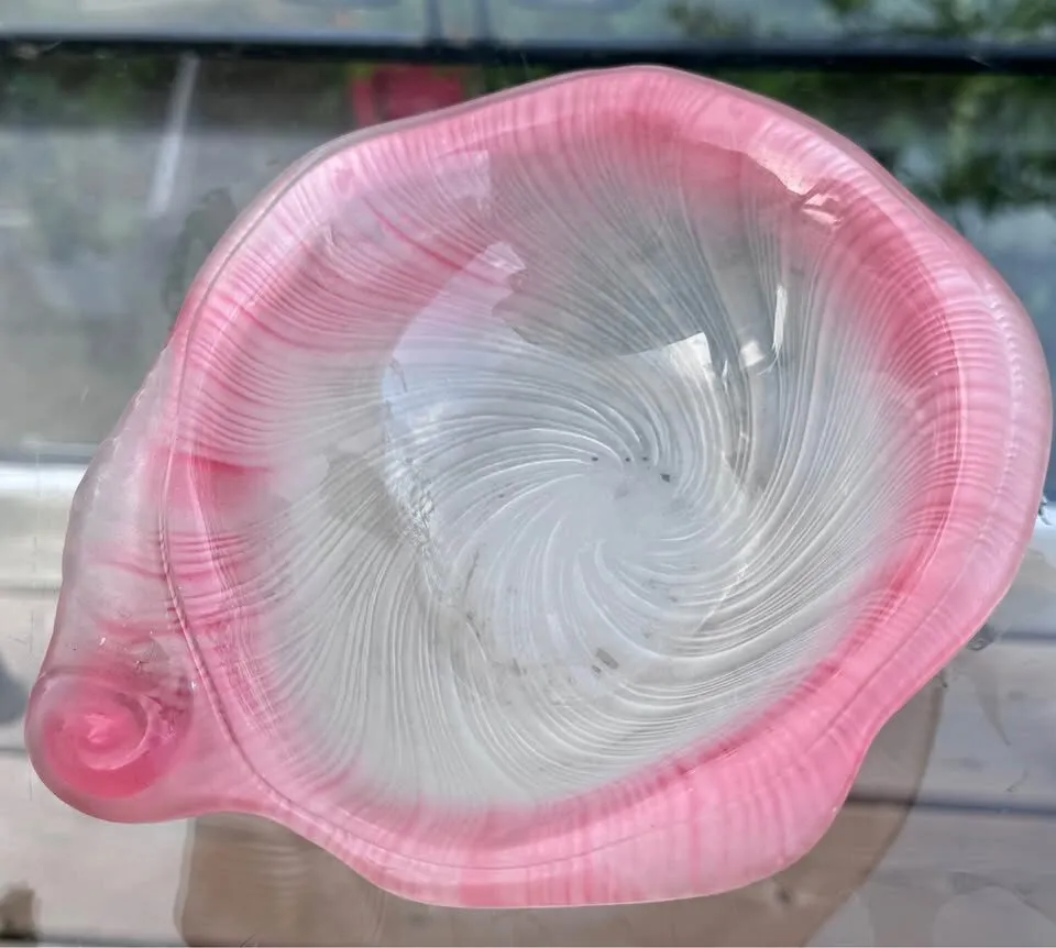 Vintage Mikasa Laslo Pink Swirl Shell Glass Bowl - Frosted Ombré - photo 2