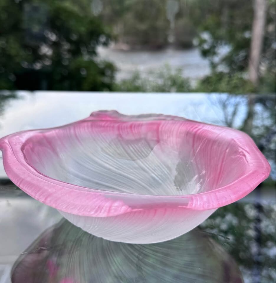 Vintage Mikasa Laslo Pink Swirl Shell Glass Bowl - Frosted Ombré - photo 6