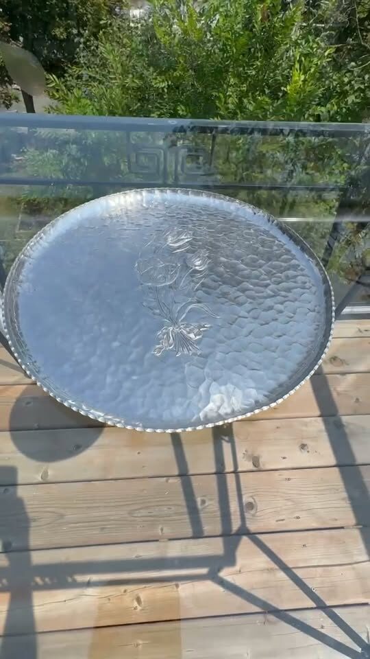 Vintage Rodney Kent Hand Wrought Hammered Aluminum Tulip Serving Tray (Pattern #421)