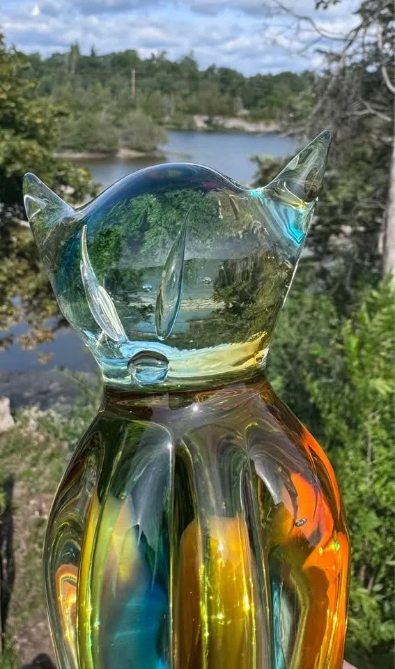 Vintage Lorraine Art Glass Cat Figurine - Rare Amber & Blue Mid-Century Canadian Glass - photo 10