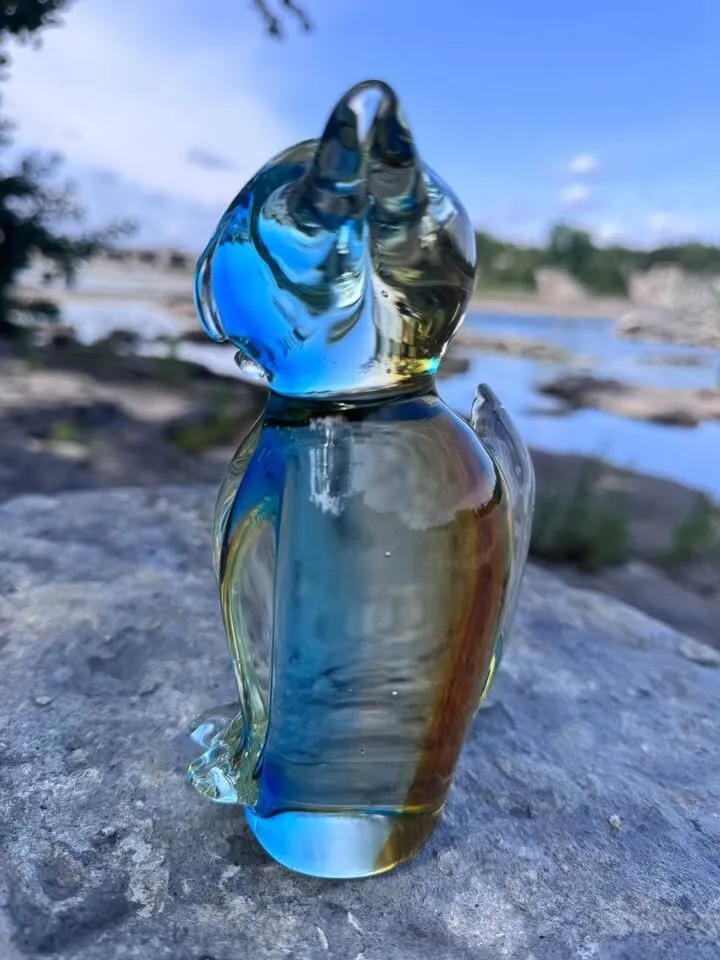 Vintage Lorraine Art Glass Cat Figurine - Rare Amber & Blue Mid-Century Canadian Glass - photo 3