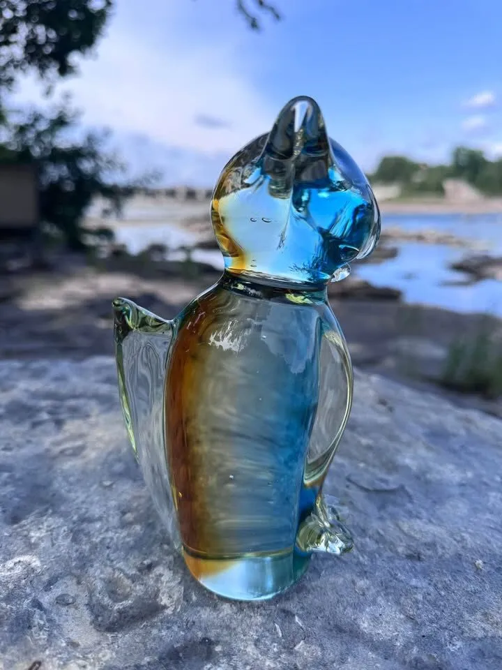 Vintage Lorraine Art Glass Cat Figurine - Rare Amber & Blue Mid-Century Canadian Glass - photo 5