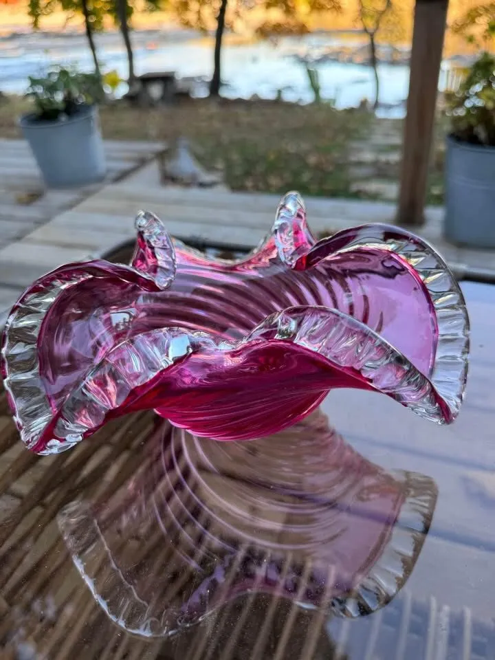 Vintage Ridged Swirls Art Glass Bowl - photo 5