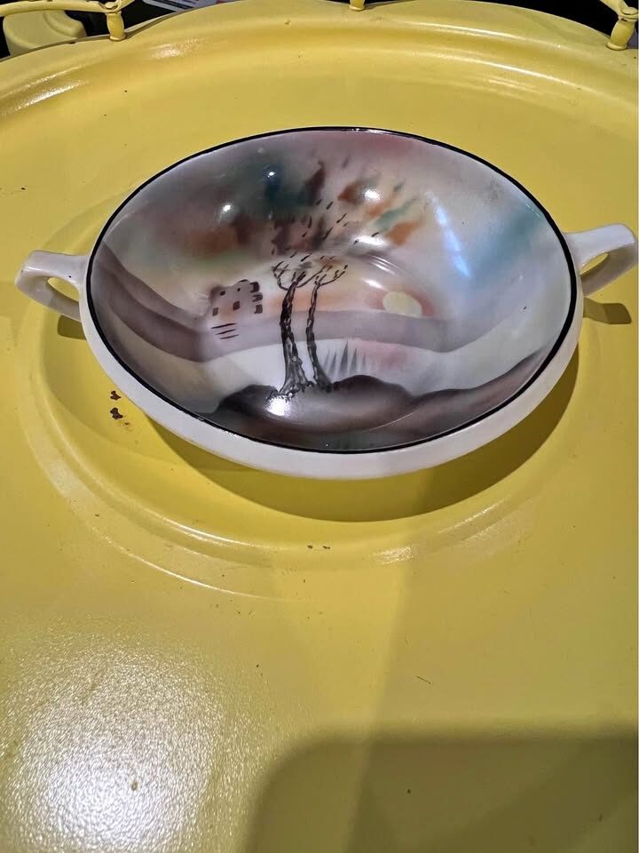 Antique German Porcelain Hand-painted Sunset Landscape Dish-JBLC "The Gloria"