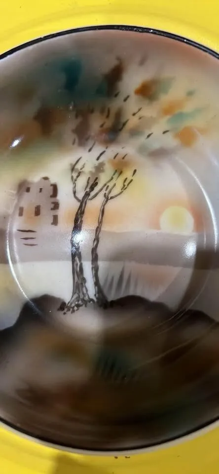 Antique German Porcelain Hand-painted Sunset Landscape Dish-JBLC "The Gloria" - photo 4