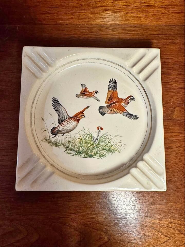 Vintage Hyalyn Porcelain Wildlife Decor Ashtray - 7" Square Mid-Century Modern