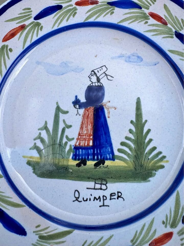 Antique French HB Quimper 5" Plate Hand-Painted Folk Art c. 1910