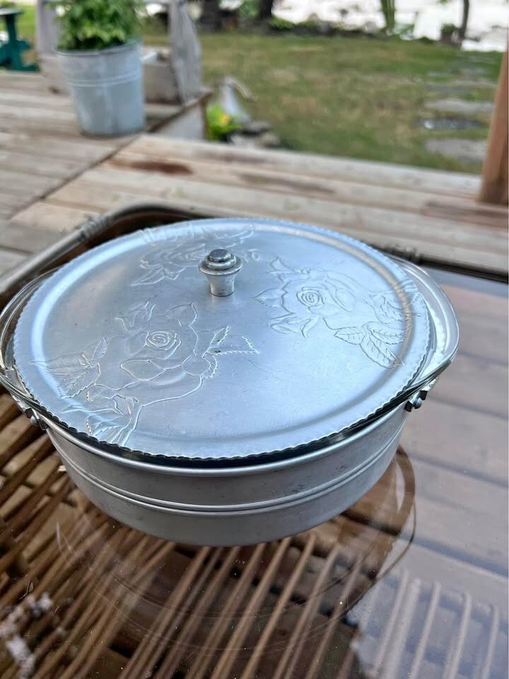 Vintage Pyrex Ovenware Bowl with Etched Aluminum Carrier