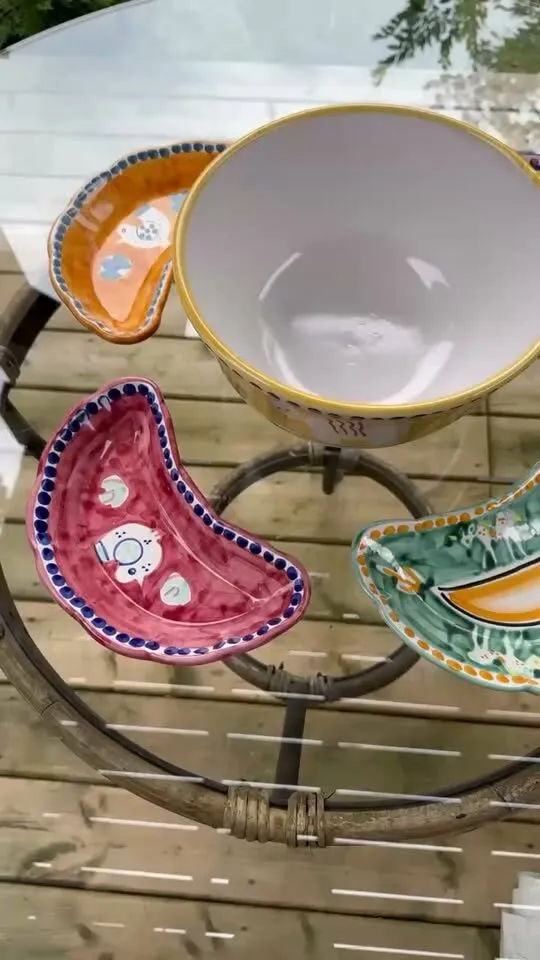 5-Pc Vintage Italian Ceramic Serving Set - Large Solimene Bowl & 4 Crescent Plates - photo 1