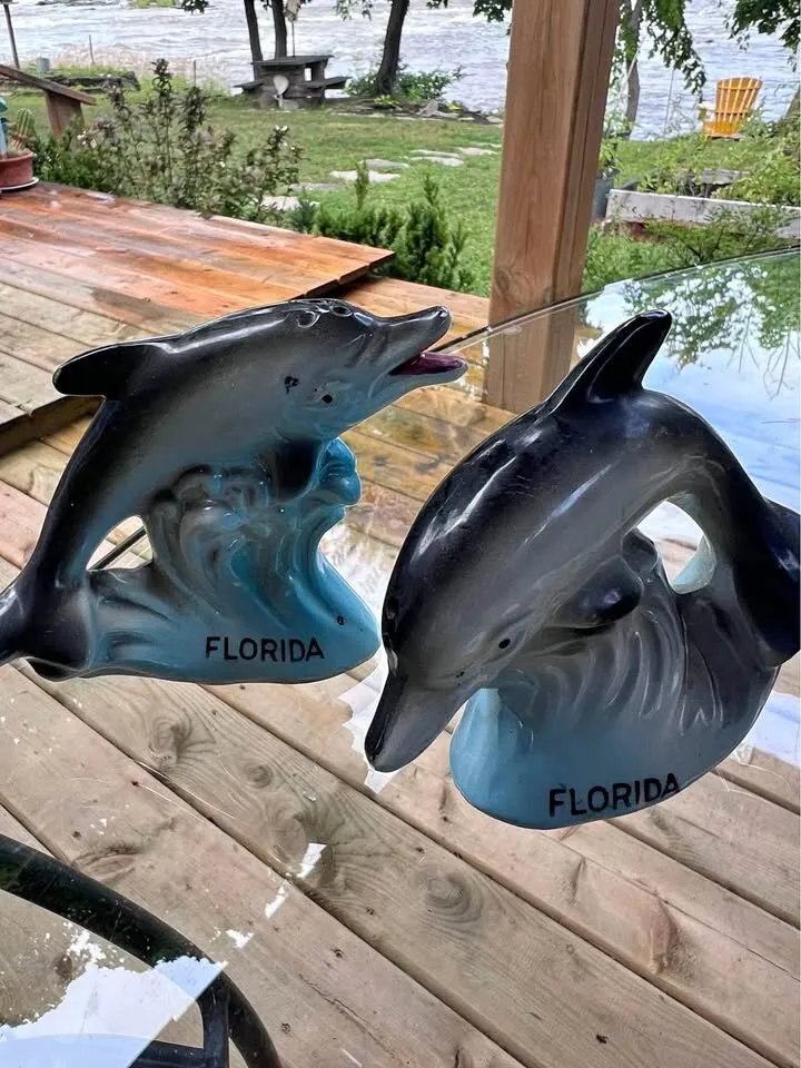 Vintage Florida Dolphin Salt & Pepper Shakers - Retro Collectible Pair! - photo 1