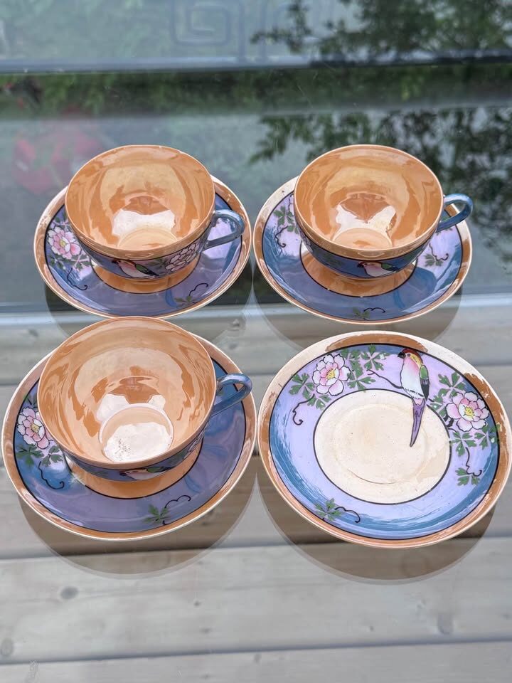 Vintage 1930s Japanese Lustreware Tea Cups and Saucers Set - 7 Pieces - photo 10