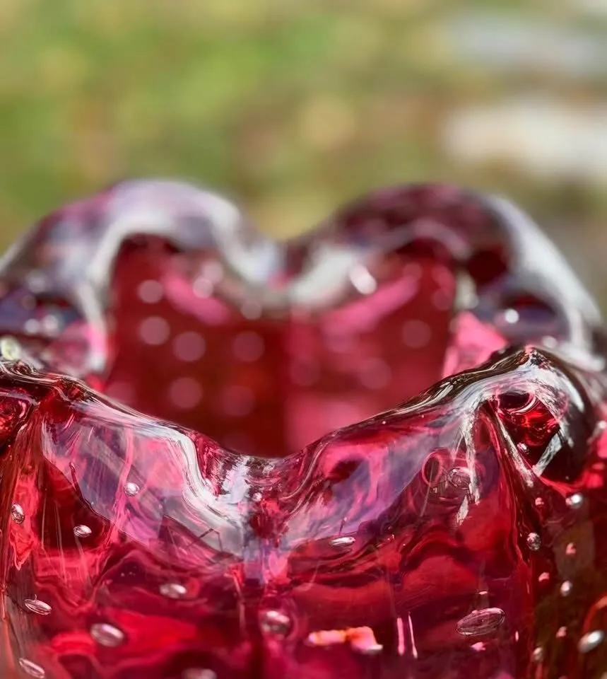 Vintage Murano Ruby Red Bullicante Art Glass Bowl / Ashtray - photo 3