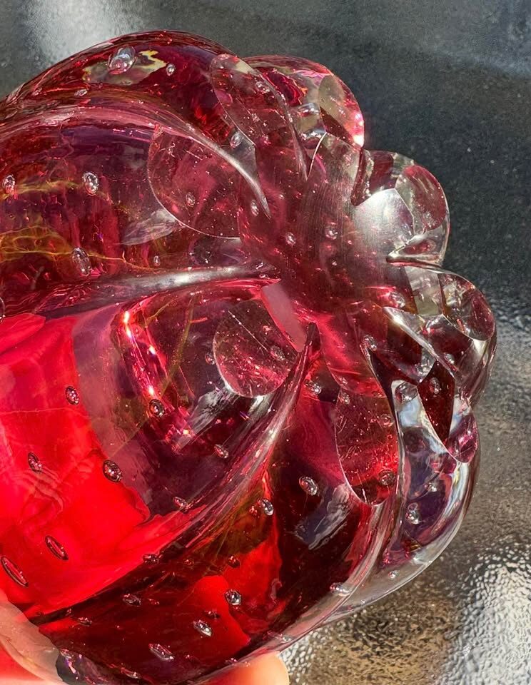 Vintage Murano Ruby Red Bullicante Art Glass Bowl / Ashtray - photo 6