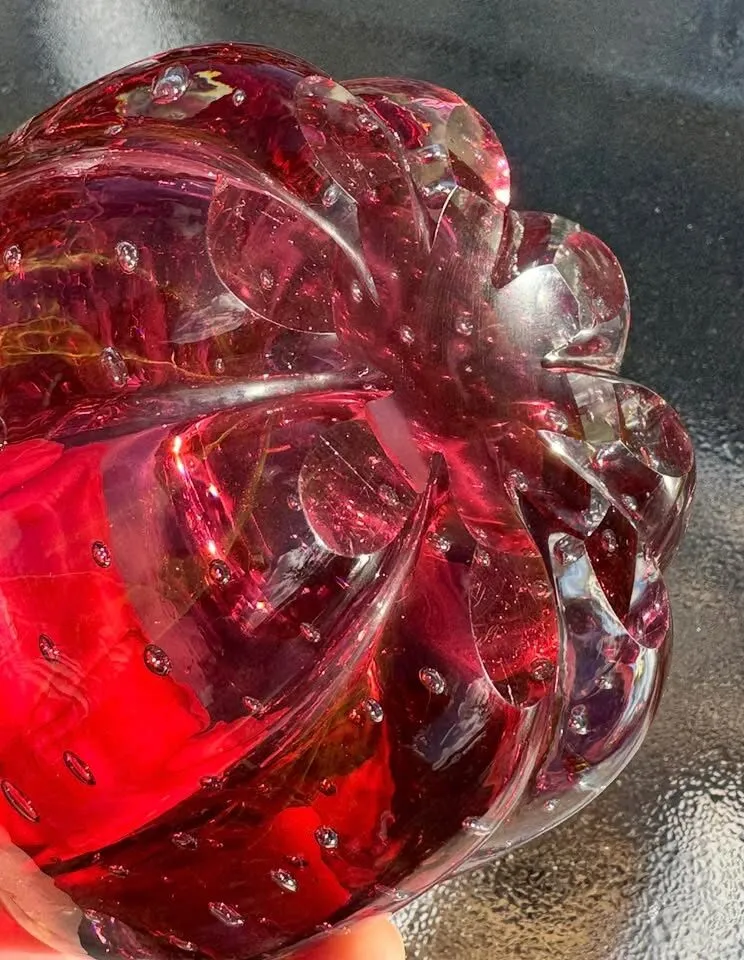 Vintage Murano Ruby Red Bullicante Art Glass Bowl / Ashtray - photo 6