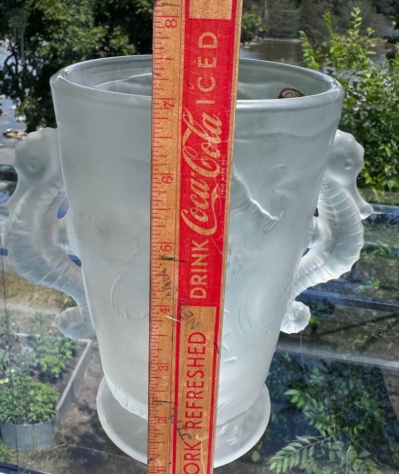 Vintage 1960s/70s Skloexport Bohemia Crystal Seahorse & Koi Fish Frosted Glass Vase - photo 4