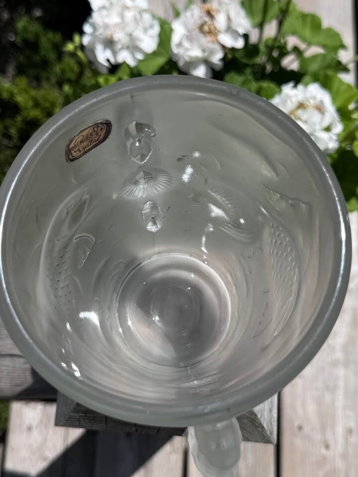 Vintage 1960s/70s Skloexport Bohemia Crystal Seahorse & Koi Fish Frosted Glass Vase - photo 7