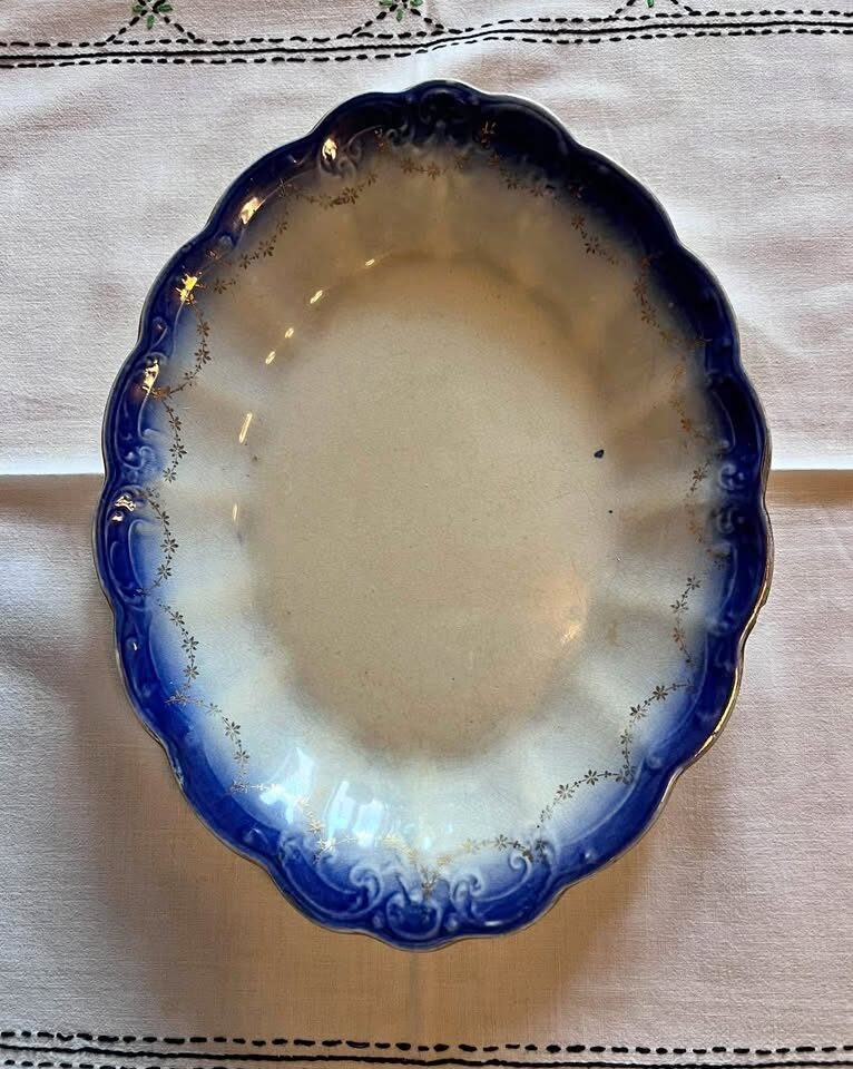 Antique La Francaise Flow Blue Platter, c.1900, 13 inches