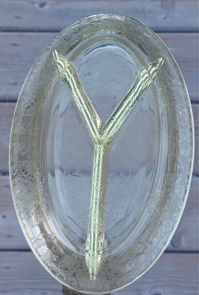 Vintage 1930s Hazel-Atlas Yellow Depression Glass Divided Platter - Florentine Poppy - photo 4