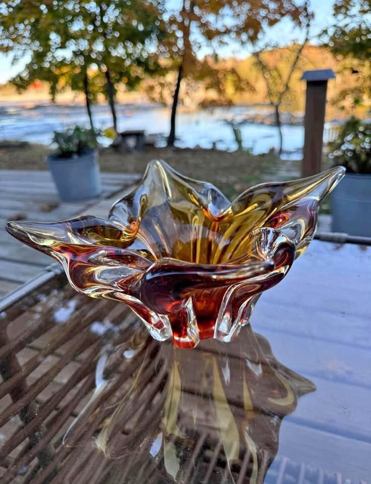 Vintage Lorraine Art Glass Splash Bowl Mid-Century Amber