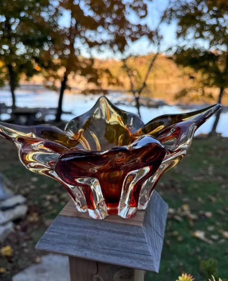 Vintage Lorraine Art Glass Splash Bowl Mid-Century Amber - photo 4