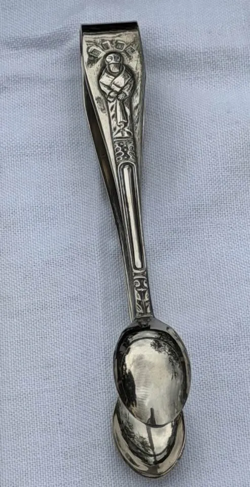 Vintage English Silverware Set - 6 Apostle Spoons, Tongs & 6 Tea Knives with Sterling Silver Bands - photo 6