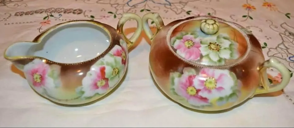 Antique Nippon Porcelain Sugar & Creamer Set - 115+ Yrs Old (Maple Leaf Mark) - photo 1
