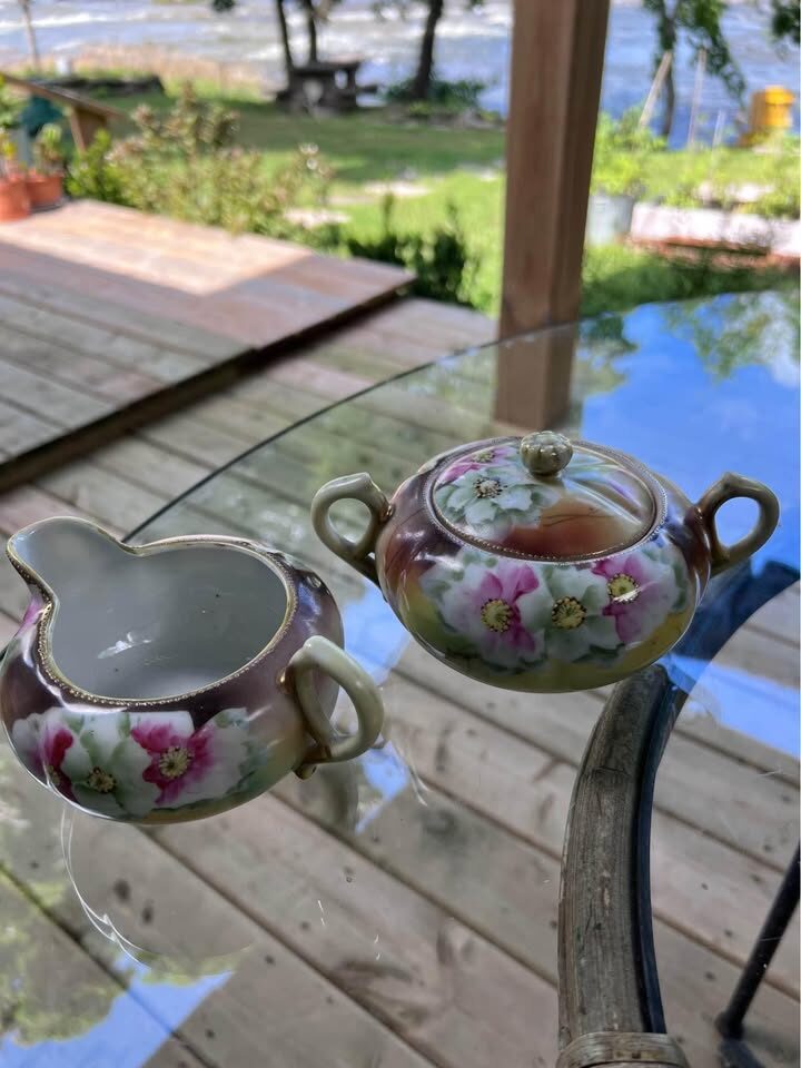 Antique Nippon Porcelain Sugar & Creamer Set - 115+ Yrs Old (Maple Leaf Mark) - photo 2