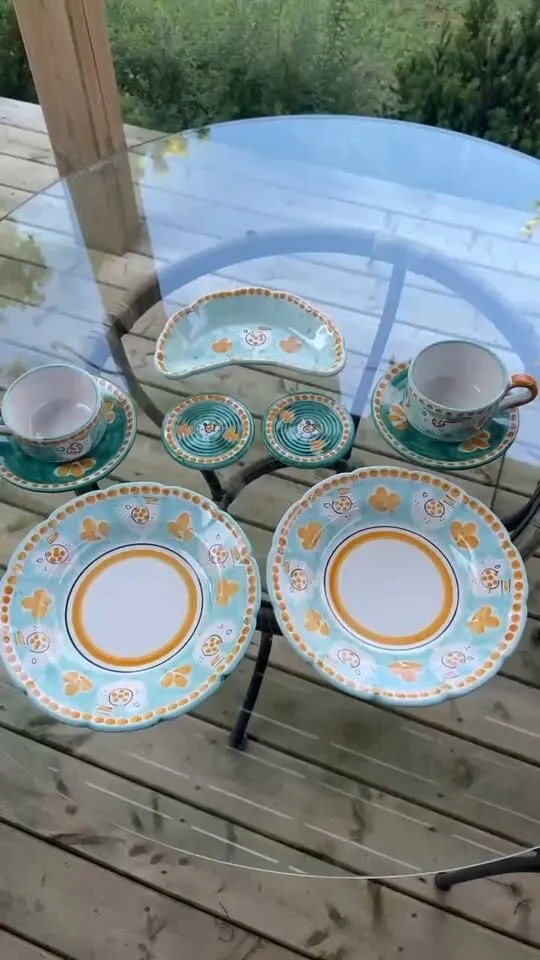 Vintage Nuova Vietri Italy 9-Pc Breakfast Set for Two - Campagna Chicken - photo 1