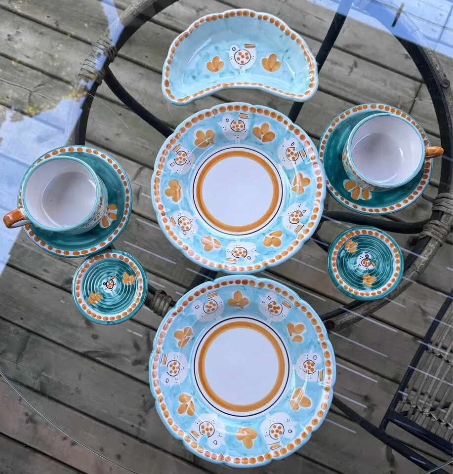 Vintage Nuova Vietri Italy 9-Pc Breakfast Set for Two - Campagna Chicken - photo 10