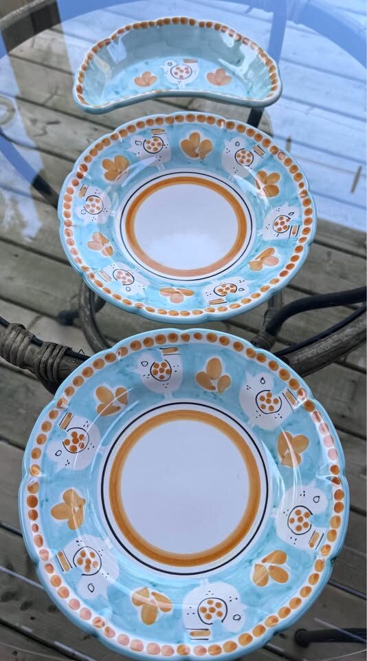 Vintage Nuova Vietri Italy 9-Pc Breakfast Set for Two - Campagna Chicken - photo 11