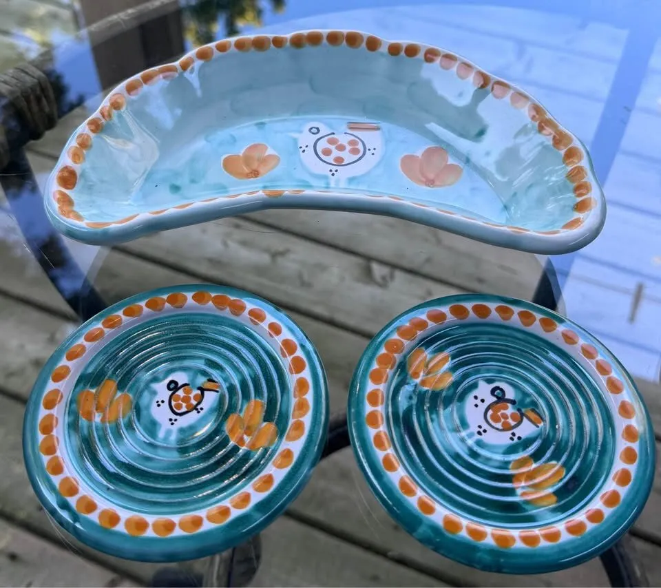 Vintage Nuova Vietri Italy 9-Pc Breakfast Set for Two - Campagna Chicken - photo 5