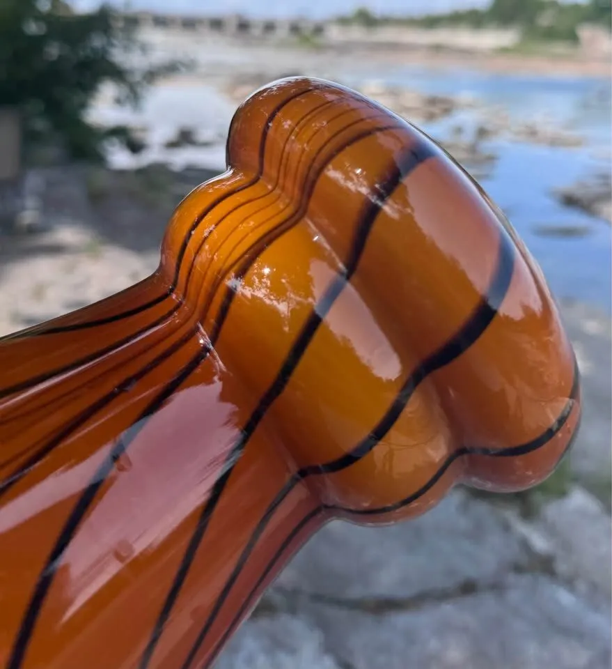 Large 14.5" Art Glass Vase - Vibrant Orange & Black Swirl - photo 4
