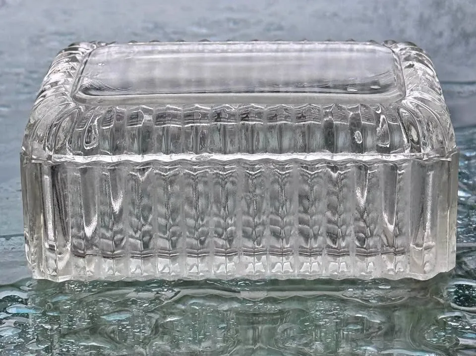Vintage Art Deco Pressed Glass Trinket Box / Covered Butter Dish - photo 1
