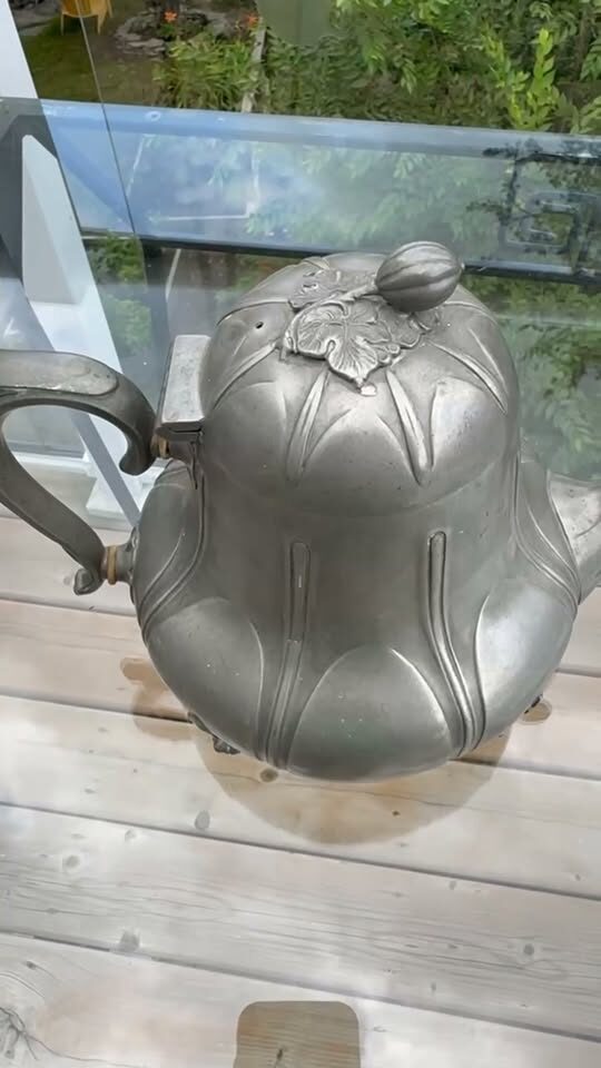 Antique 19thC Thomas Otley Sheffield Pewter Pumpkin Teapot / Unique Vase