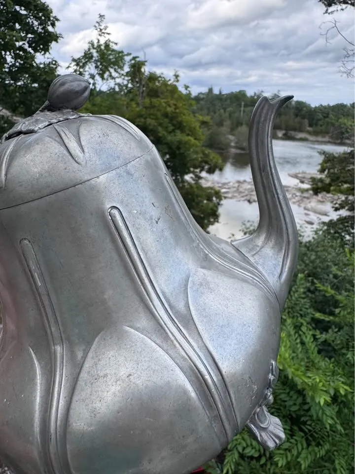 Antique 19thC Thomas Otley Sheffield Pewter Pumpkin Teapot / Unique Vase - photo 8