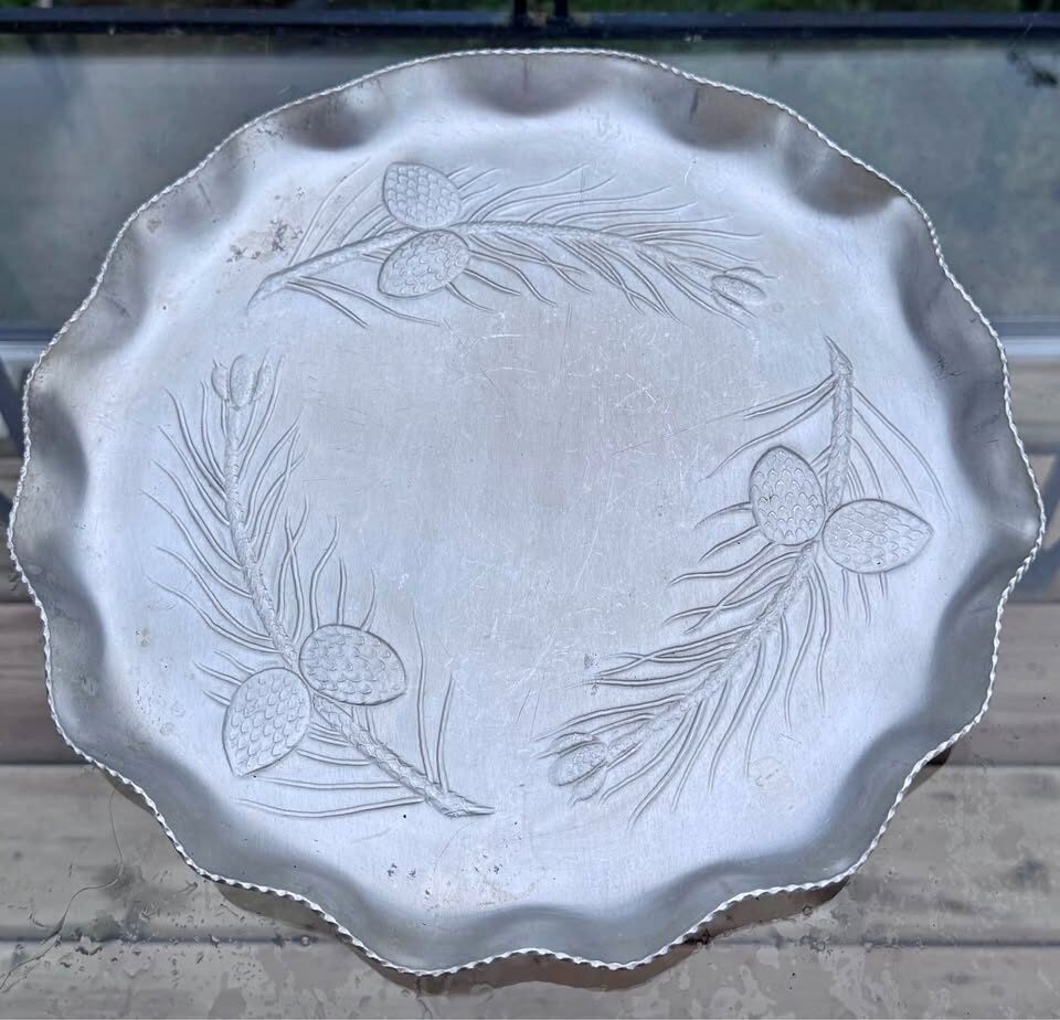 Vintage 1950s Hammercraft Canada Hammered Aluminum Serving Tray Pinecone Motif